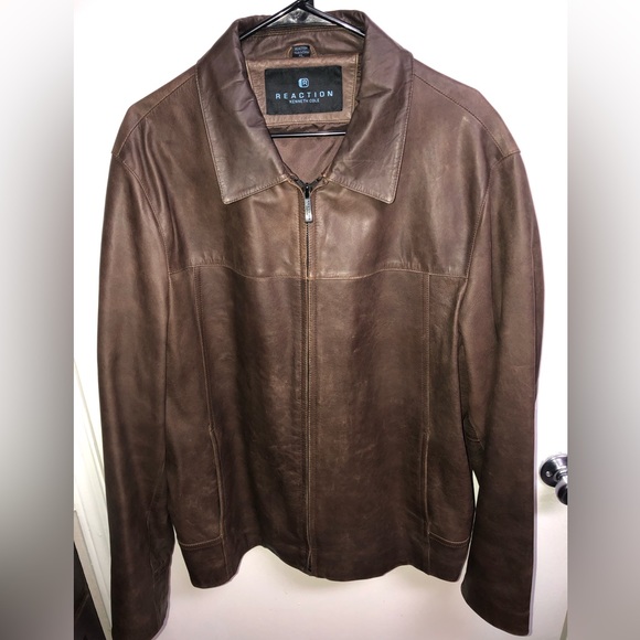 Used Men’s Kenneth Cole Reaction Leather Jacket Size XL Brown 8B1541 Goat Crunch - Picture 1 of 7